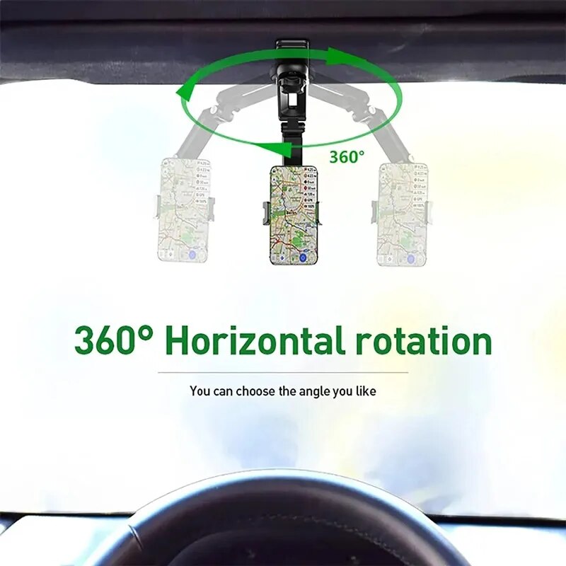 Car Clip Bracket Stand, 1080° Rotating Sun Visor Phone Mount, Support GPS Cell in Car for iPhone Samsung Xiaomi
