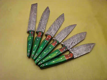 Lot Of 6 Custom Damascus Chef Knives  Full Tang Kitchen  Skinning Set 1