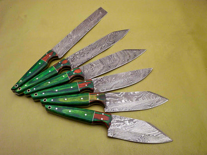 Lot Of 6 Custom Damascus Chef Knives  Full Tang Kitchen  Skinning Set 2