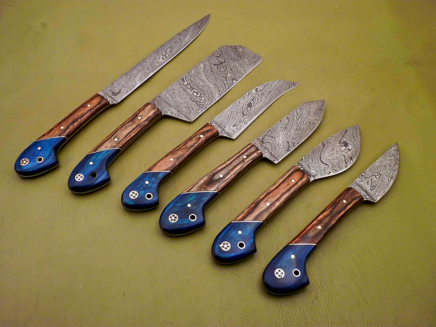 Lot Of 6 Custom Damascus Chef Knives  Full Tang Kitchen Set 1