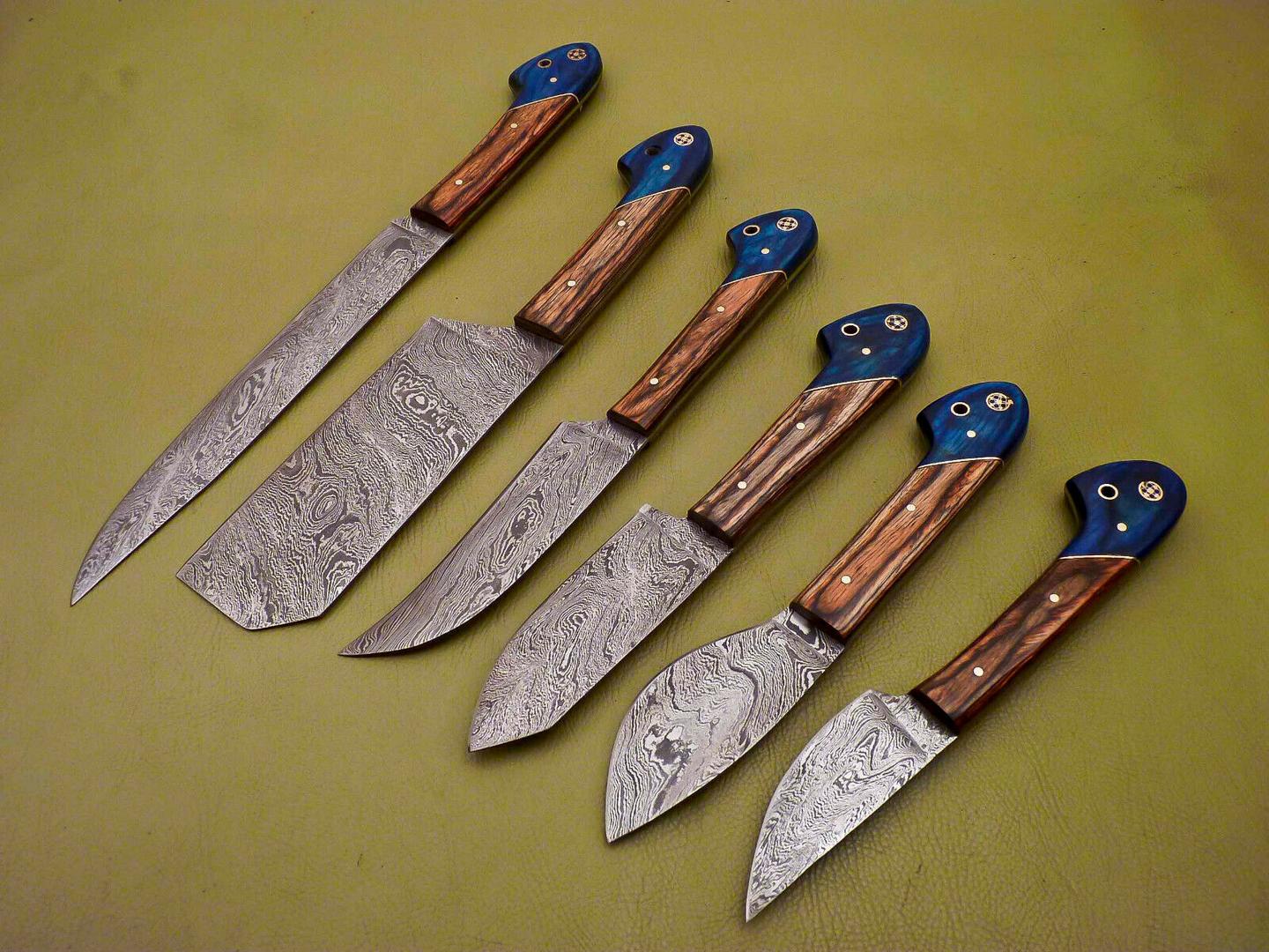Lot Of 6 Custom Damascus Chef Knives  Full Tang Kitchen Set 2