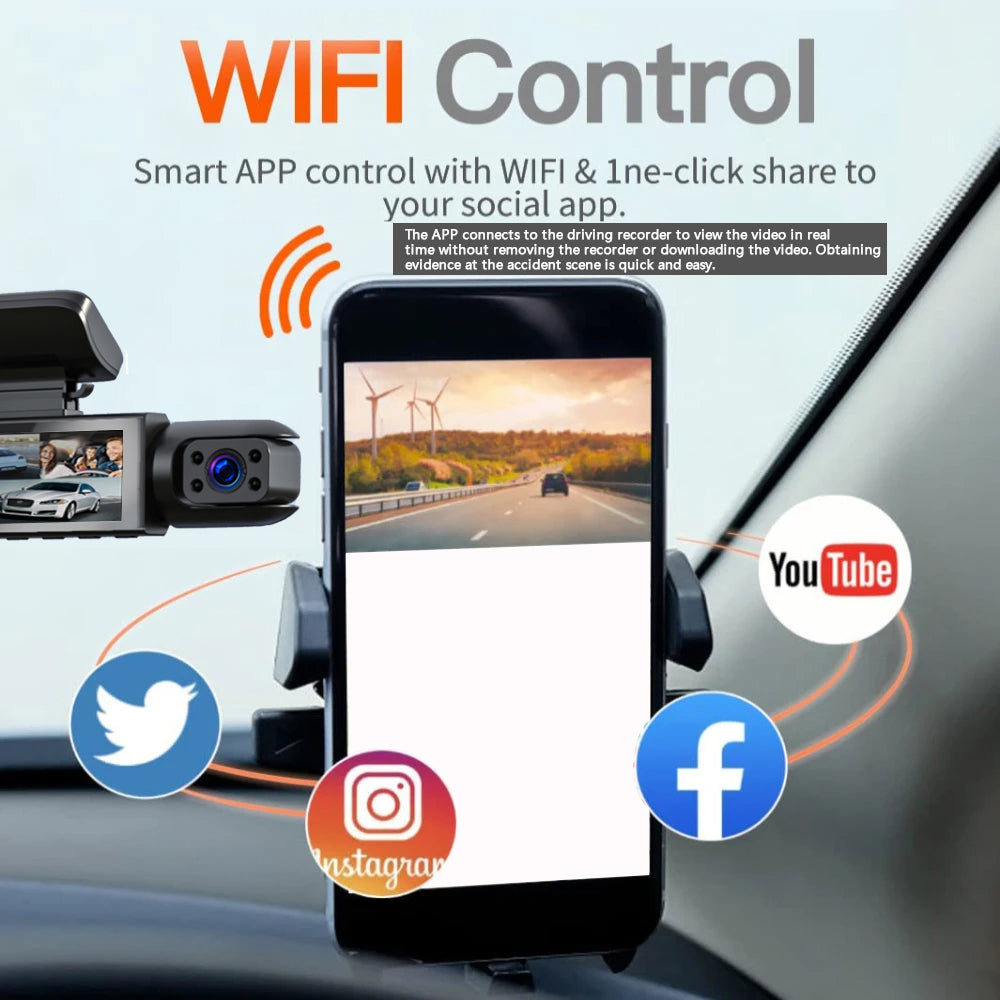 Wide Angle Car DVR 1080P WIFI Dual Camera Dash Cam Front And Inside IR Night Vision Loop Recording 1