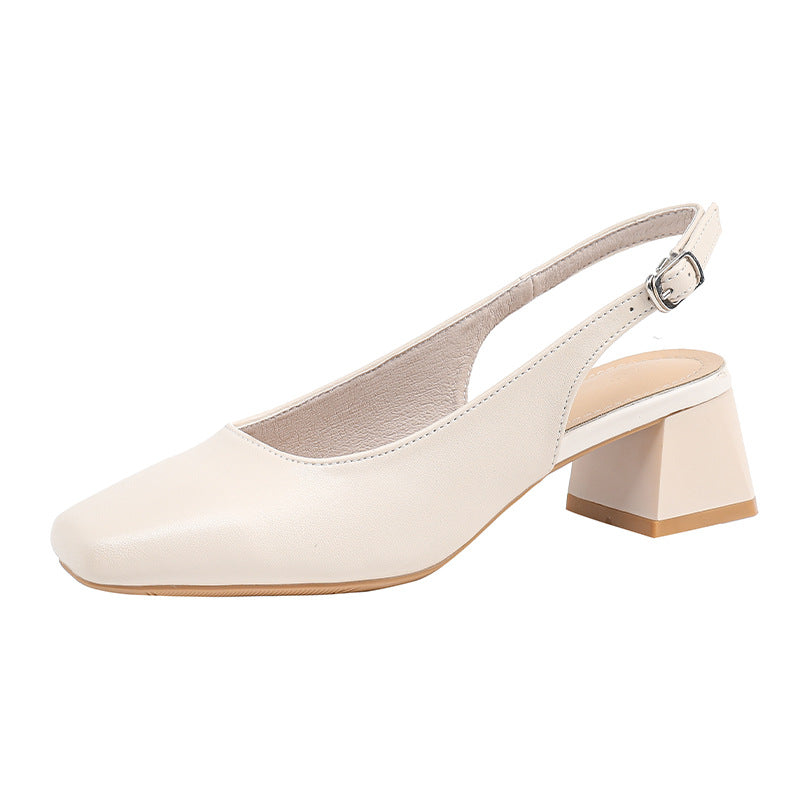 Womens Summer French Baotou Sandals, New Mid Thick Heel High Heels, Shallow Mouth Shoes, Stylish Large Coarse Heel Sand