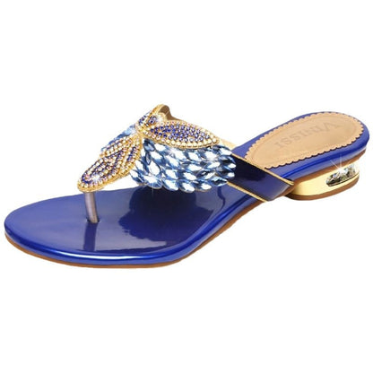Summer Water Diamond Slippers For Women Bohemian Beach Shoes Low Heel Holiday Outwear Flip Flops Sa 1