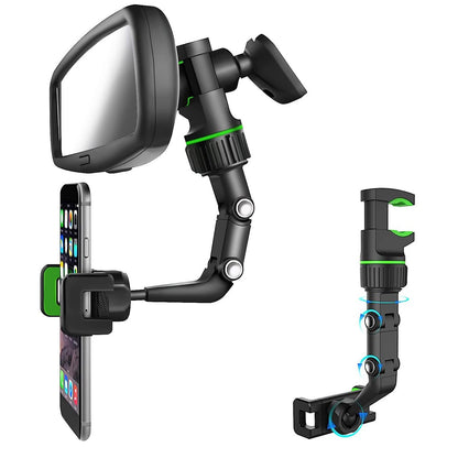 Retractable Car Phone Mount, Rearview Mirror Phone Holder 360° Rotatable, Rear View Mirror Holder for All Car