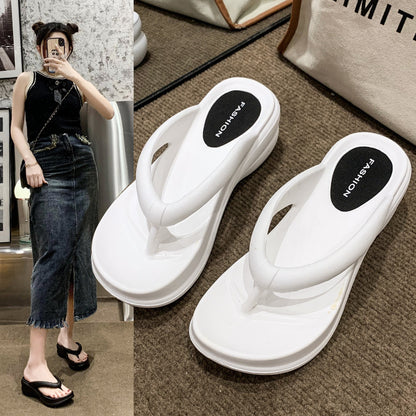 Summer Thick Sole Wedges Flip Flops For Women Nonslip Platform Sandals Beach Slippers Outdoor Girls