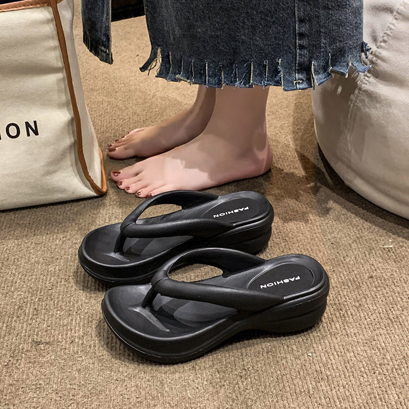 Summer Thick Sole Wedges Flip Flops For Women Nonslip Platform Sandals Beach Slippers Outdoor Girls