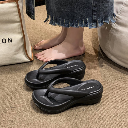 Summer Thick Sole Wedges Flip Flops For Women Nonslip Platform Sandals Beach Slippers Outdoor Girls