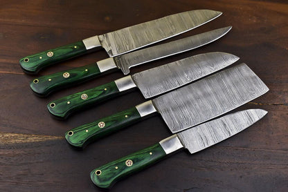 Rare Handmade Damascus Steel 5Piece Chef Knife Set With Hardwood Handle 1
