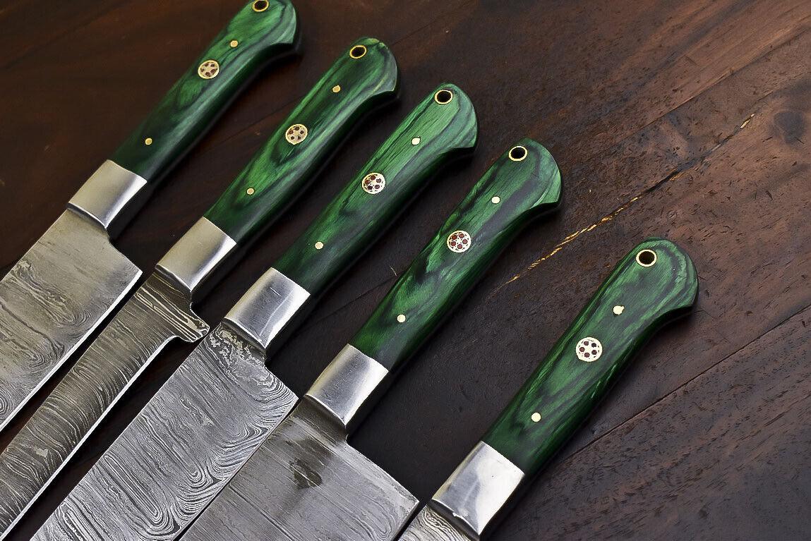 Rare Handmade Damascus Steel 5Piece Chef Knife Set With Hardwood Handle 2