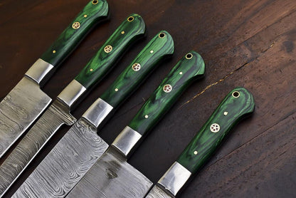 Rare Handmade Damascus Steel 5Piece Chef Knife Set With Hardwood Handle 2