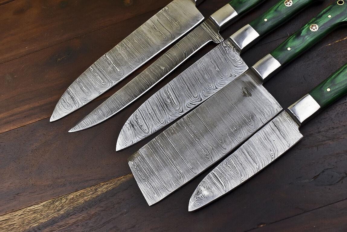 Rare Handmade Damascus Steel 5Piece Chef Knife Set With Hardwood Handle 3