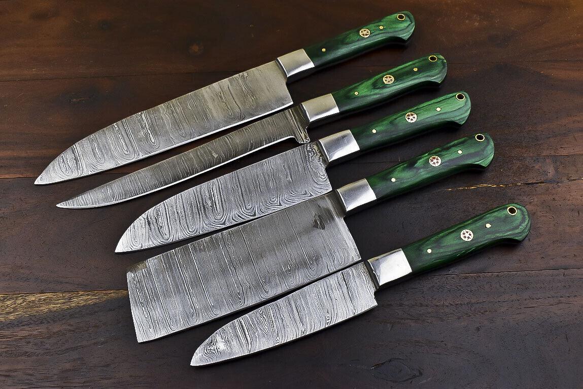 Rare Handmade Damascus Steel 5Piece Chef Knife Set With Hardwood Handle 4
