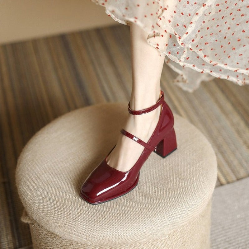 High Quality Leather Mary Jane Shoes Shallow Square Toe Womens Sandals Elegant Buckle Strap Womens  2
