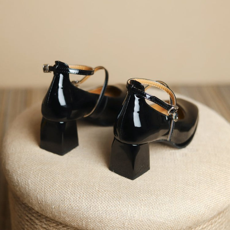 High Quality Leather Mary Jane Shoes Shallow Square Toe Womens Sandals Elegant Buckle Strap Womens  5