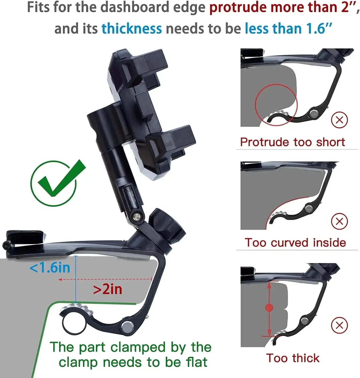 Universal Big Clamp Car Phone Mount, Car Phone Holder Mount for Dashboard, Rotating Cell Phone Holder