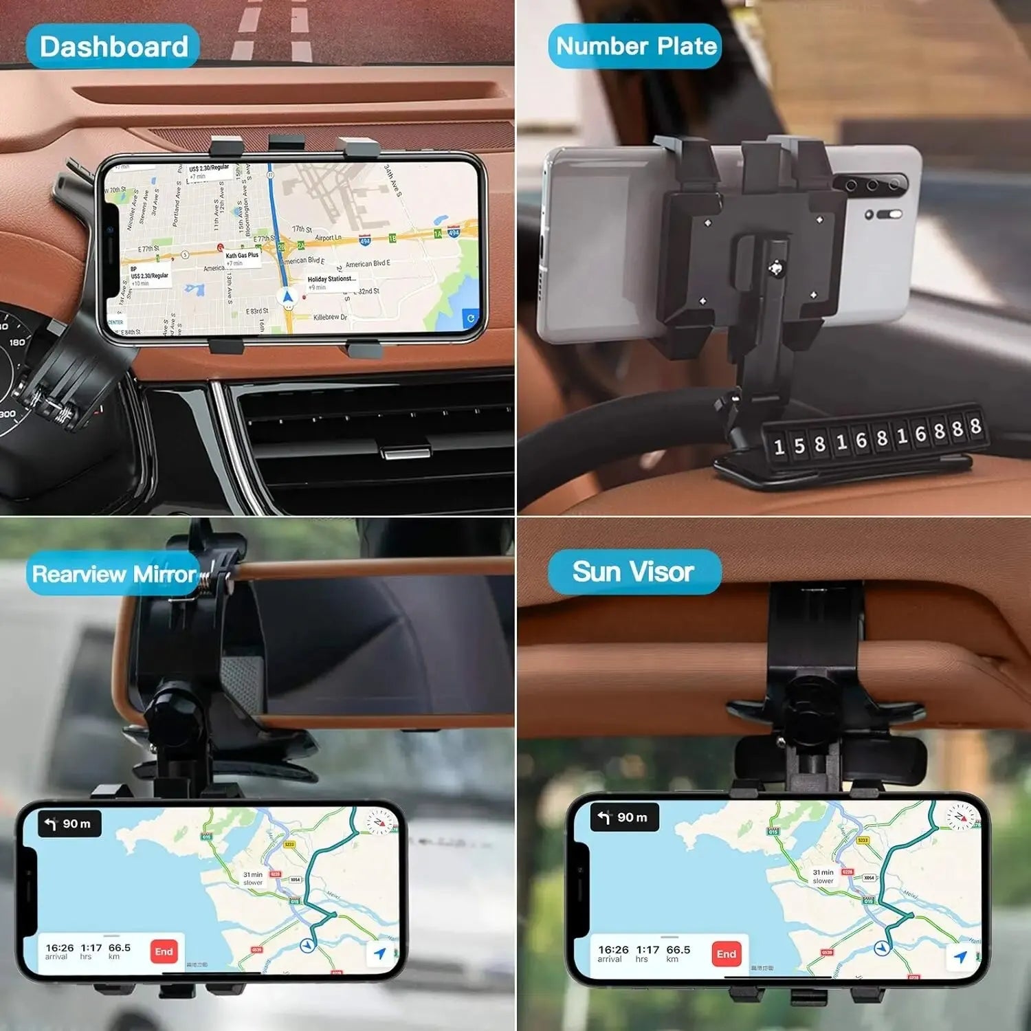 Universal Big Clamp Car Phone Mount, Car Phone Holder Mount for Dashboard, Rotating Cell Phone Holder