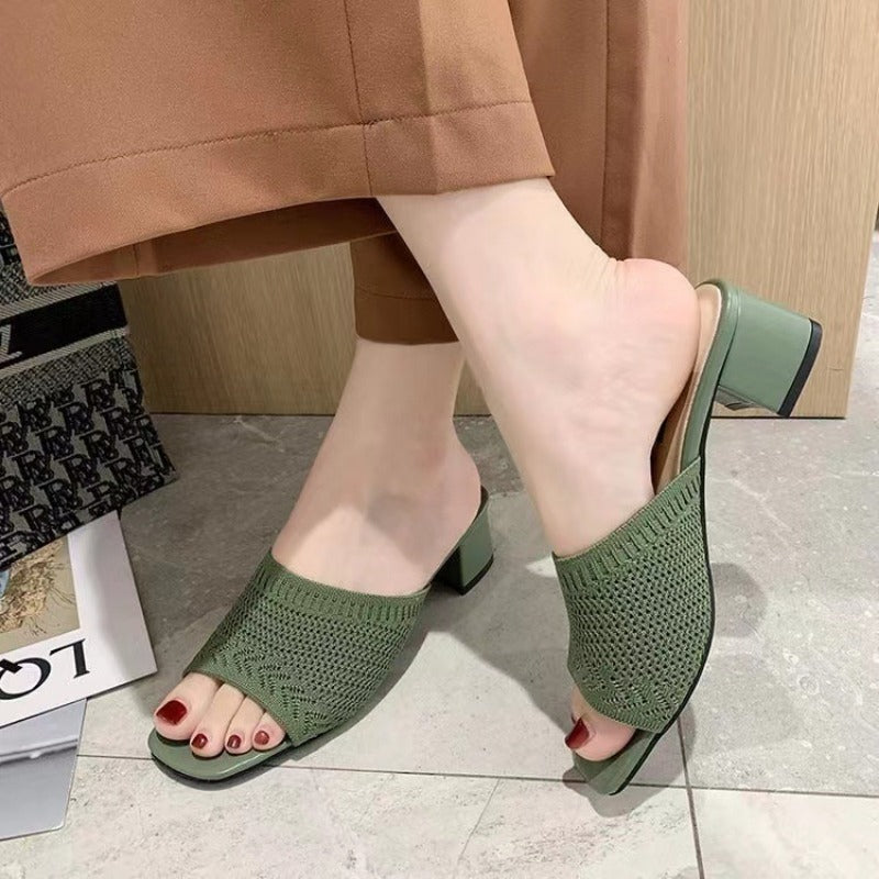Summer Women Slippers Closed Toe Comfort Slippers Outdoor Fashion Fly Weave Sandals With Medium Hee 1