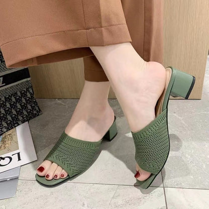Summer Women Slippers Closed Toe Comfort Slippers Outdoor Fashion Fly Weave Sandals With Medium Hee 1