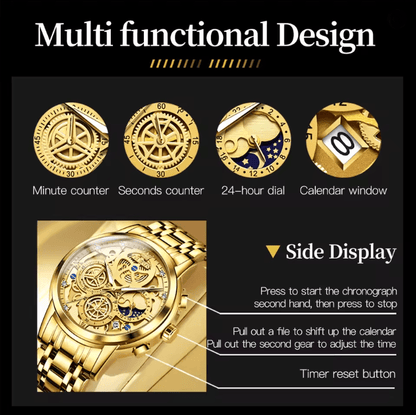 OLEVS Luxury Skeleton Quartz Watch For Men Waterproof Day Night Display 3