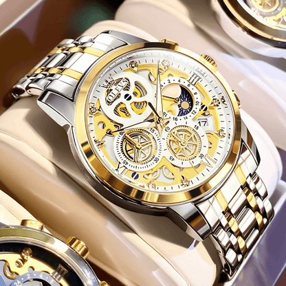 OLEVS Luxury Skeleton Quartz Watch For Men Waterproof Day Night Display 4