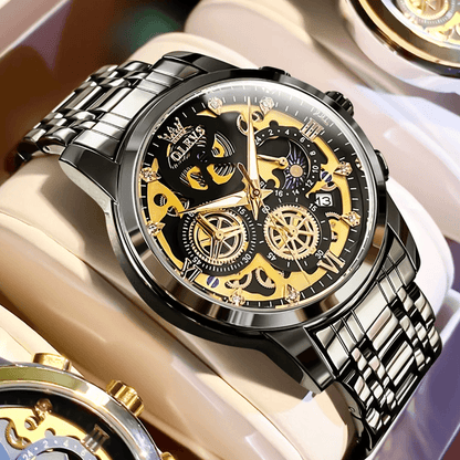 OLEVS Luxury Skeleton Quartz Watch For Men Waterproof Day Night Display 8