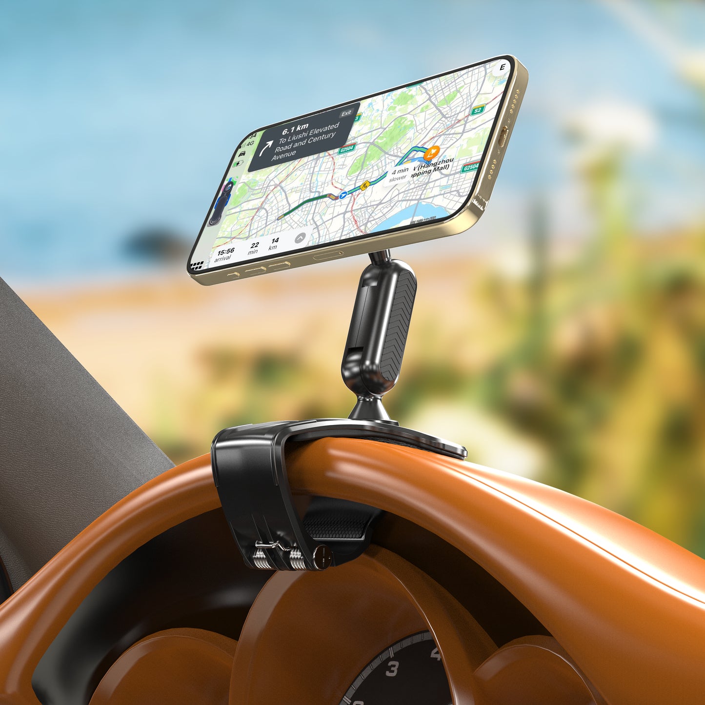 Car Phone Holder, Magnetic 360 Degree Rotation Dashboard, Clip on Dashboard for 4 to 7 inch Smartphones, Strong Clamp