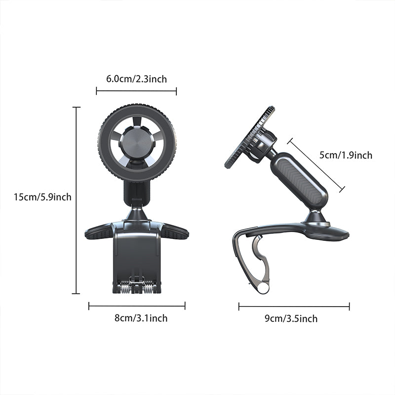 Car Phone Holder, Magnetic 360 Degree Rotation Dashboard, Clip on Dashboard for 4 to 7 inch Smartphones, Strong Clamp