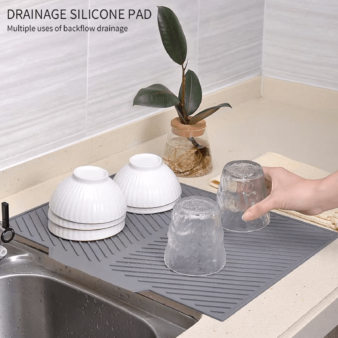 Silicone Drain Mat for Bar Sink and Kitchen Utensils