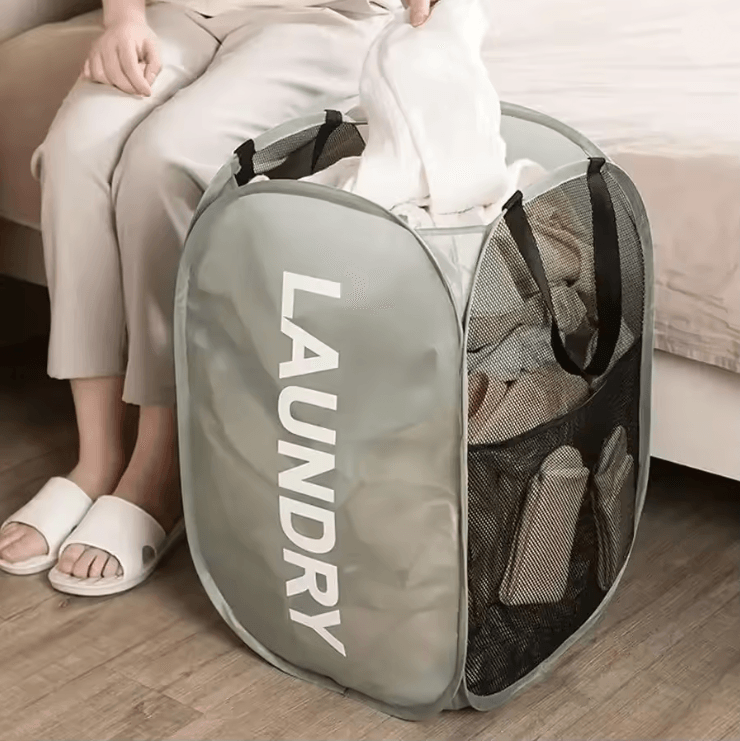 Foldable Mesh Laundry Basket with Large Capacity and Pop Up Design