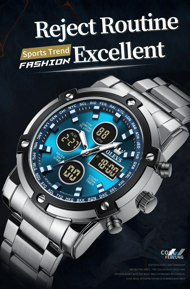 OLEVS Multifunction Waterproof Electronic Watch for Men with Luminous Display