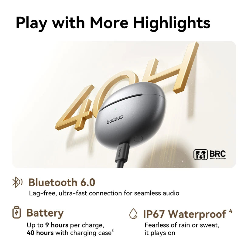 Bluetooth Hi-Res Ultra Open Earbuds, Baseus MC1 Pro Ear Clip Wireless Earphones, Earrings 4-Mic ENC Clip on Ear Buds