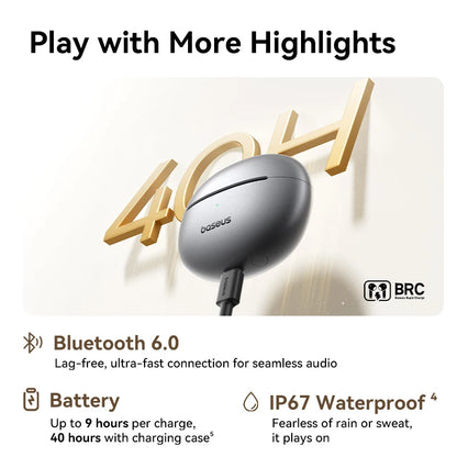 Bluetooth Hi-Res Ultra Open Earbuds, Baseus MC1 Pro Ear Clip Wireless Earphones, Earrings 4-Mic ENC Clip on Ear Buds