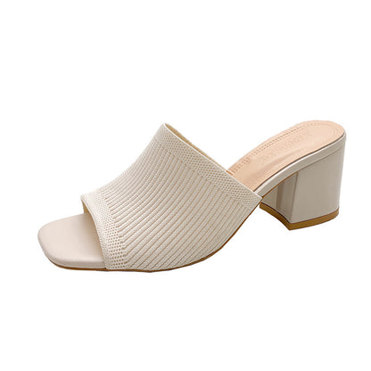 Summer Luxury Women Sandals Slippers Outdoor Casual Black Mules High Heels Slides Soft Open Toe Women Shoes