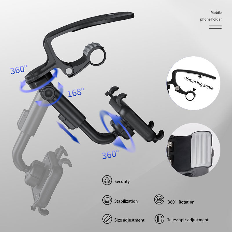 360 Degree Rotatable Retractable Phone Mount Stand, Universal Clip Car Phone Holder, GPS Dash Cam Smartphone Bracket