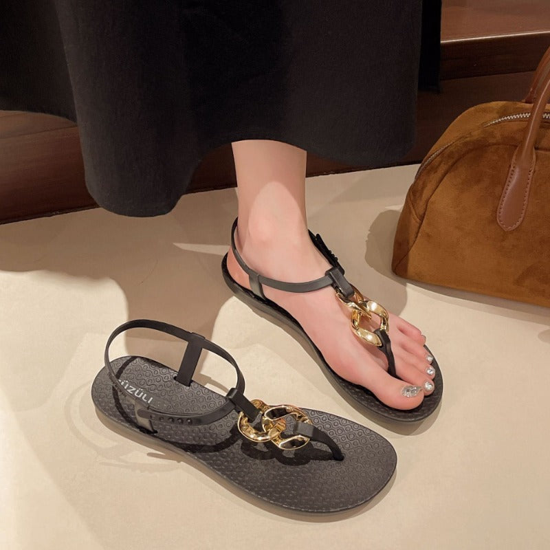 Roman Sandals For Women Summer Casual Flattoe Thong Strap Sandals Outdoor Luxury Womens Shoes New S