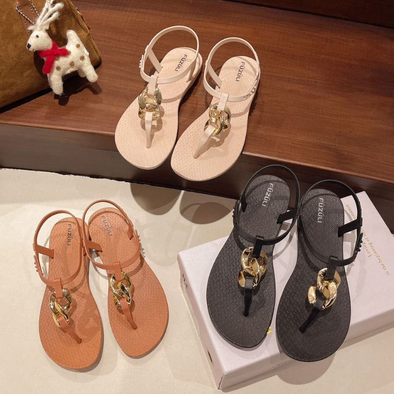 Roman Sandals for Women, Summer Casual Flat-toe Thong Strap Sandals, Outdoor Luxury Women's Shoes New Style