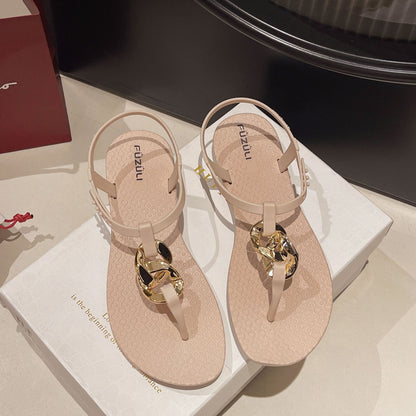 Roman Sandals For Women Summer Casual Flattoe Thong Strap Sandals Outdoor Luxury Womens Shoes New S