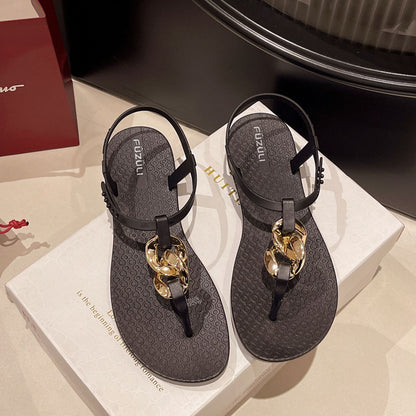Roman Sandals For Women Summer Casual Flattoe Thong Strap Sandals Outdoor Luxury Womens Shoes New S