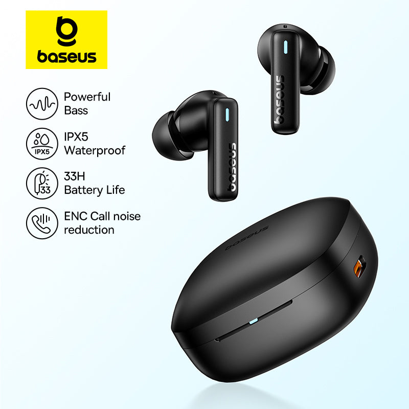 Bluetooth 5.3 Baseus Bowie E19 Wireless Earphones, IPX5 Waterproof Earbuds, Big Bass 12mm Drivers, 33Hrs Battery Life