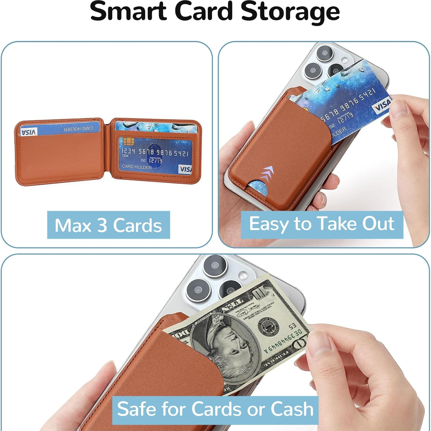 Leather Magnetic Card Holder Wallet for iPhone, 2 in 1 Magnetic MagSafe Wallet Stand with Adjustable Holder