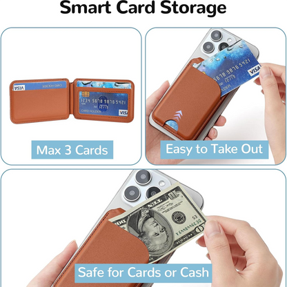 Leather Magnetic Card Holder Wallet for iPhone, 2 in 1 Magnetic MagSafe Wallet Stand with Adjustable Holder