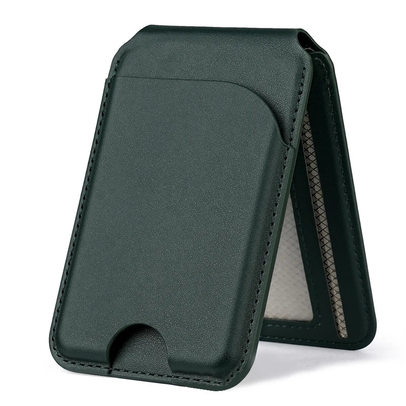 Leather Magnetic Card Holder Wallet for iPhone, 2 in 1 Magnetic MagSafe Wallet Stand with Adjustable Holder