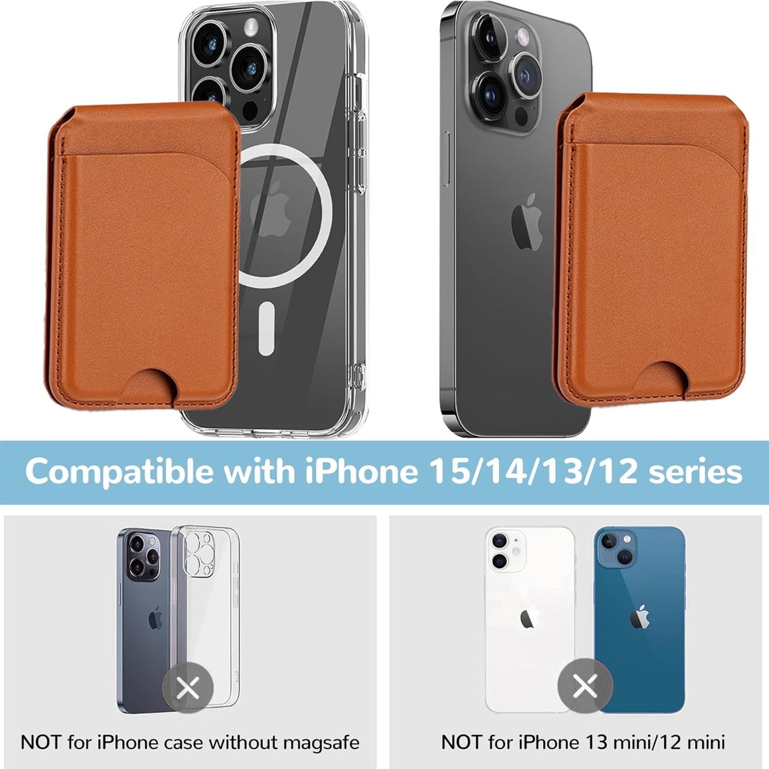Leather Magnetic Card Holder Wallet for iPhone, 2 in 1 Magnetic MagSafe Wallet Stand with Adjustable Holder