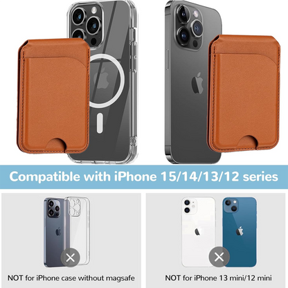 Leather Magnetic Card Holder Wallet for iPhone, 2 in 1 Magnetic MagSafe Wallet Stand with Adjustable Holder