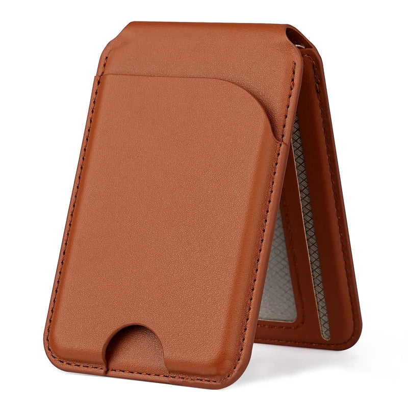 Leather Magnetic Card Holder Wallet for iPhone, 2 in 1 Magnetic MagSafe Wallet Stand with Adjustable Holder