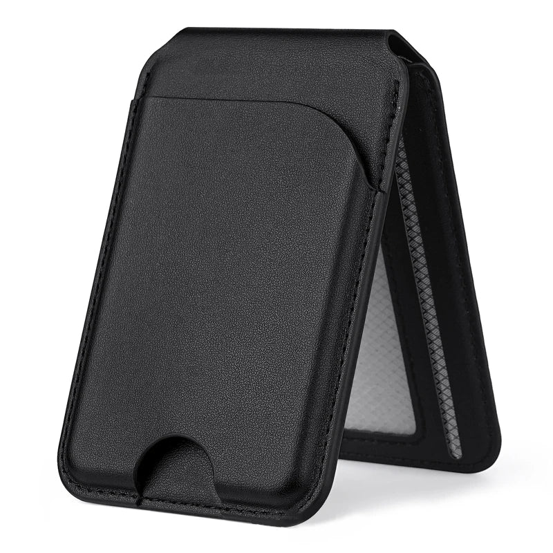 Leather Magnetic Card Holder Wallet for iPhone, 2 in 1 Magnetic MagSafe Wallet Stand with Adjustable Holder