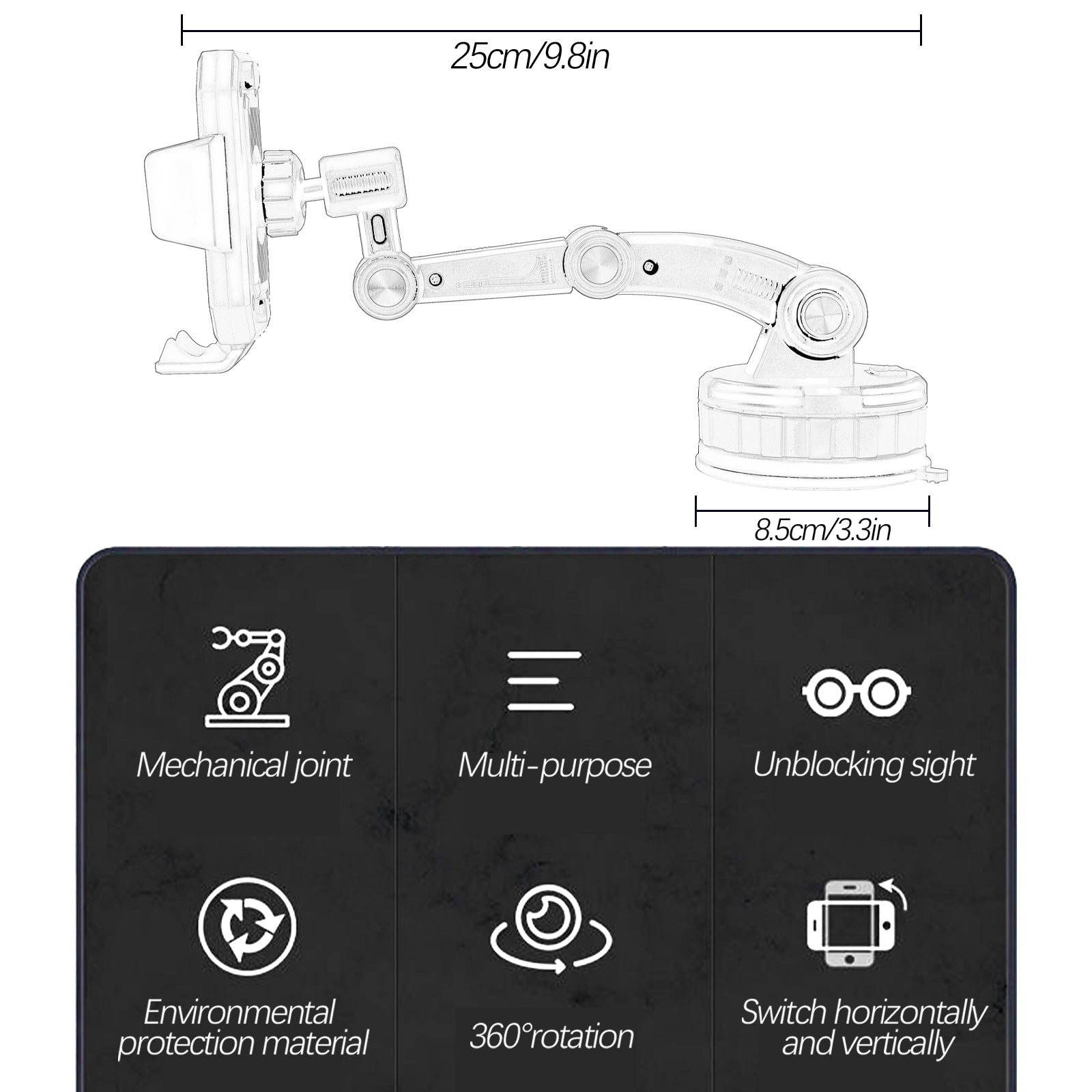 Mobile GPS Bracket Support 360 Rotation Universal Cell Phone Holder Stand Windscreen Windshield Das 3