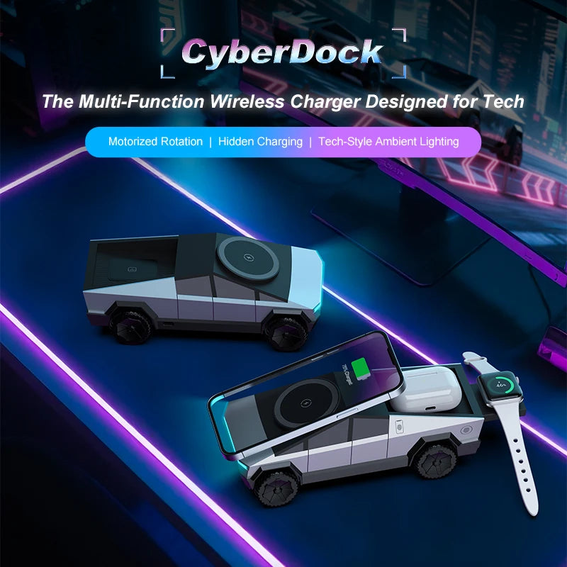 Multifunctional 3-in-1 Wireless Charger, Cybertruck Desktop Qi2 Charger, iPhone, iWatch, AirPods Charging