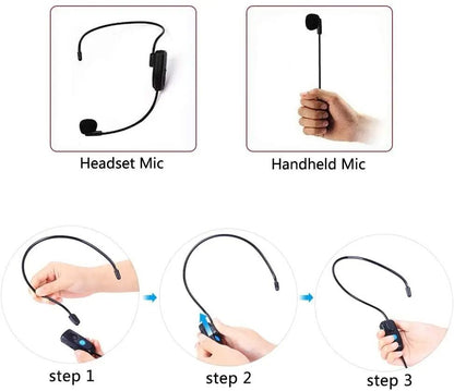 Wireless Microphone Headset And Handheld 2 In 1 Rechargeable Mic System With Receiver 3